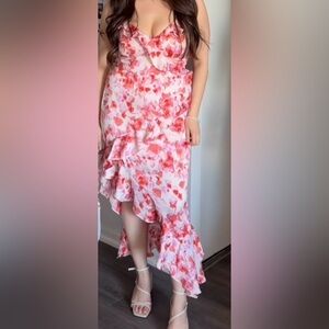 Pink/Orange Floral Ankle Length Dress